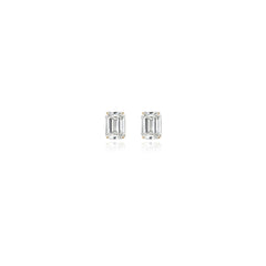 Emerald-cut prong-set lab-grown diamond stud earrings in 14K yellow gold, 2 carats total weight