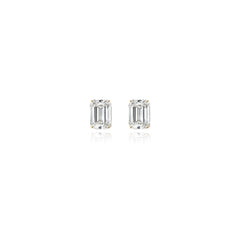 Emerald-cut prong-set lab-grown diamond stud earrings in 14K yellow gold, 3.5 carats total weight