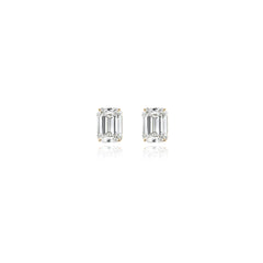 Emerald-cut prong-set lab-grown diamond stud earrings in 14K yellow gold, 4 carats total weight