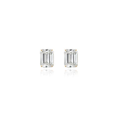 Emerald-cut prong-set lab-grown diamond stud earrings in 14K yellow gold, 6 carats total weight