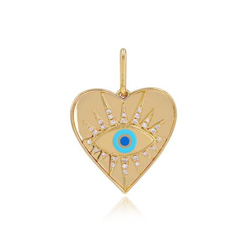 Evil Eye On Gold and Pave Heart Charm