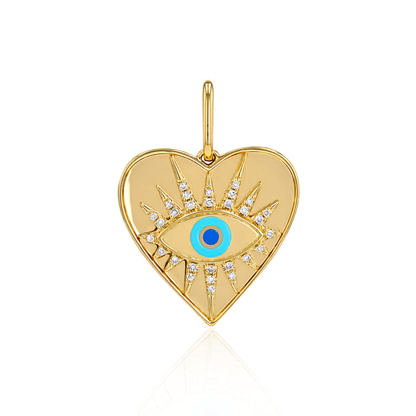 Evil Eye On Gold and Pave Heart Charm