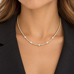 Multi-Shape Diamond Station Tennis Necklace