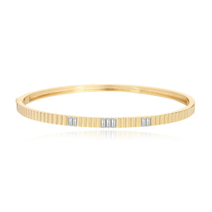 Thin Fluted with Baguette Diamond Bangle