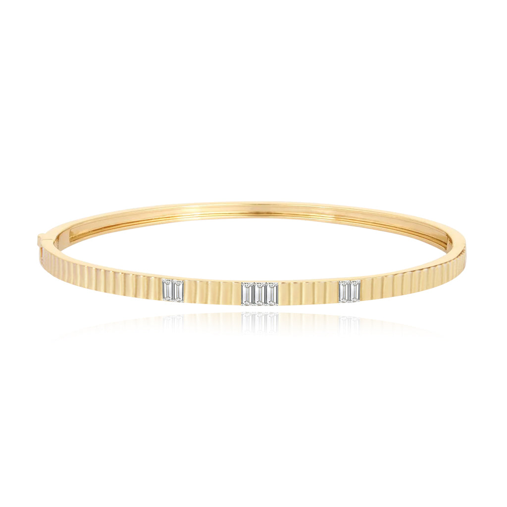 Thin Fluted with Baguette Diamond Bangle