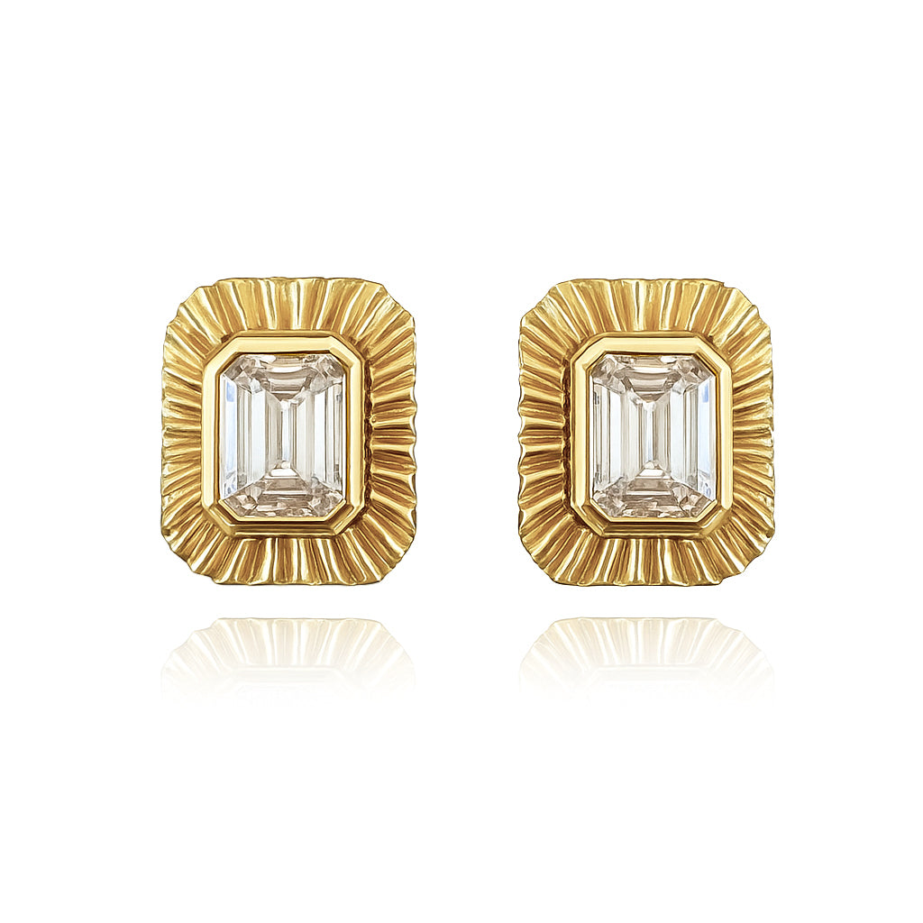 Fluted Bezel Diamond Earrings