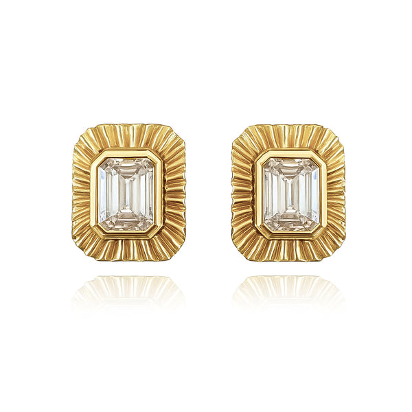 Fluted Bezel Diamond Earrings