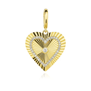 Fluted Heart Center Diamond Charm