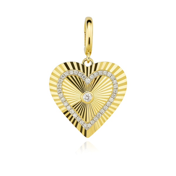 Fluted Heart Center Diamond Charm
