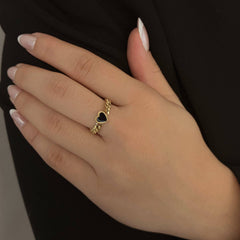 Fluted Outline Stone Heart Cuban Ring