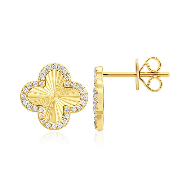 Fluted Pave Outline Clover Earrings