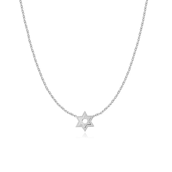 Fluted Pave Outline Star of David Necklace