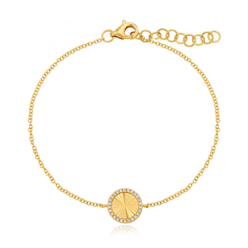 Classic fluted pavé round bracelet crafted in 14k gold, luxury fine jewelry, elegant affordable jewelry design.