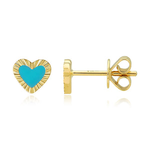 Fluted Outline Stone Heart Studs