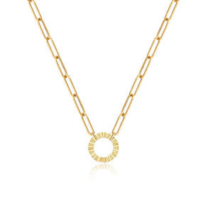 Gold Fluted Clasp Paperclip Necklace