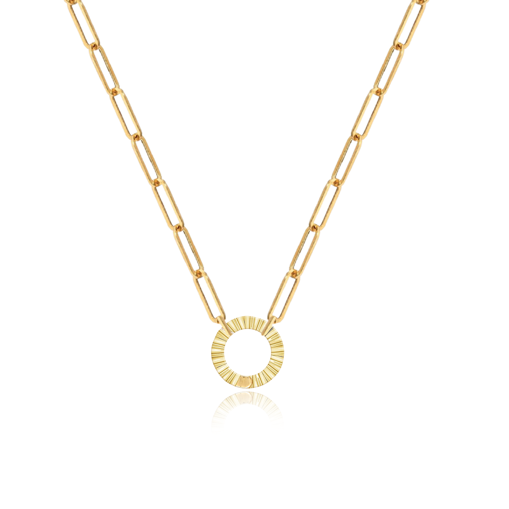 Gold Fluted Clasp Paperclip Necklace