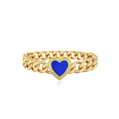 Fluted Outline Stone Heart Cuban Ring