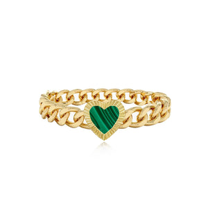 Fluted Outline Stone Heart Cuban Ring