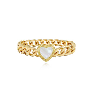 Fluted Outline Stone Heart Cuban Ring