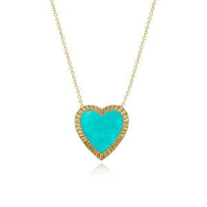 Large Fluted Outline Stone Heart Necklace