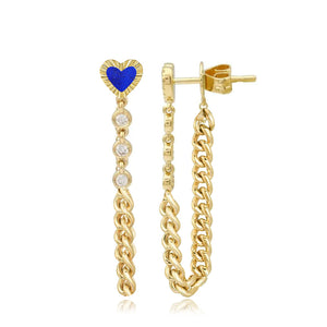 Fluted Outline Stone Heart Cuban Chain Earring