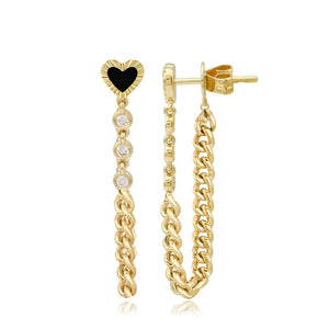 Fluted Outline Stone Heart Cuban Chain Earring