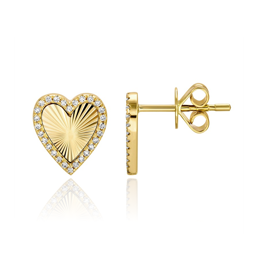 Fluted Pave Heart Earrings