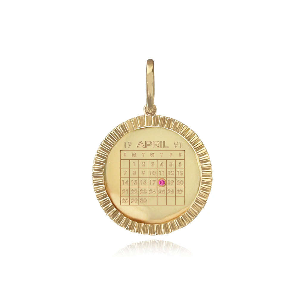Round Fluted Stone Calendar Charm