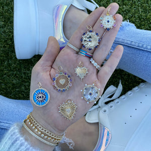 Striped Diamond Heart Charm