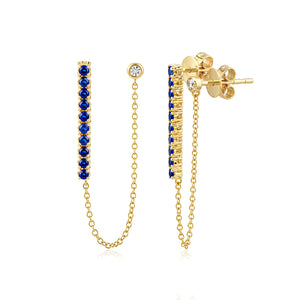 Gemstone Tennis Double Stud Chain Earrings