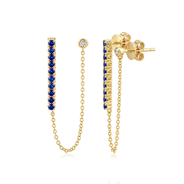 Gemstone Tennis Double Stud Chain Earrings
