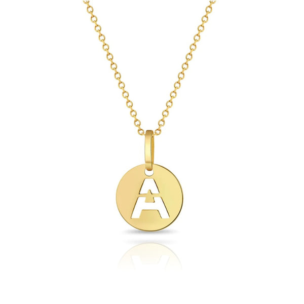 Gold Disc Cutout Initial Baby Necklace