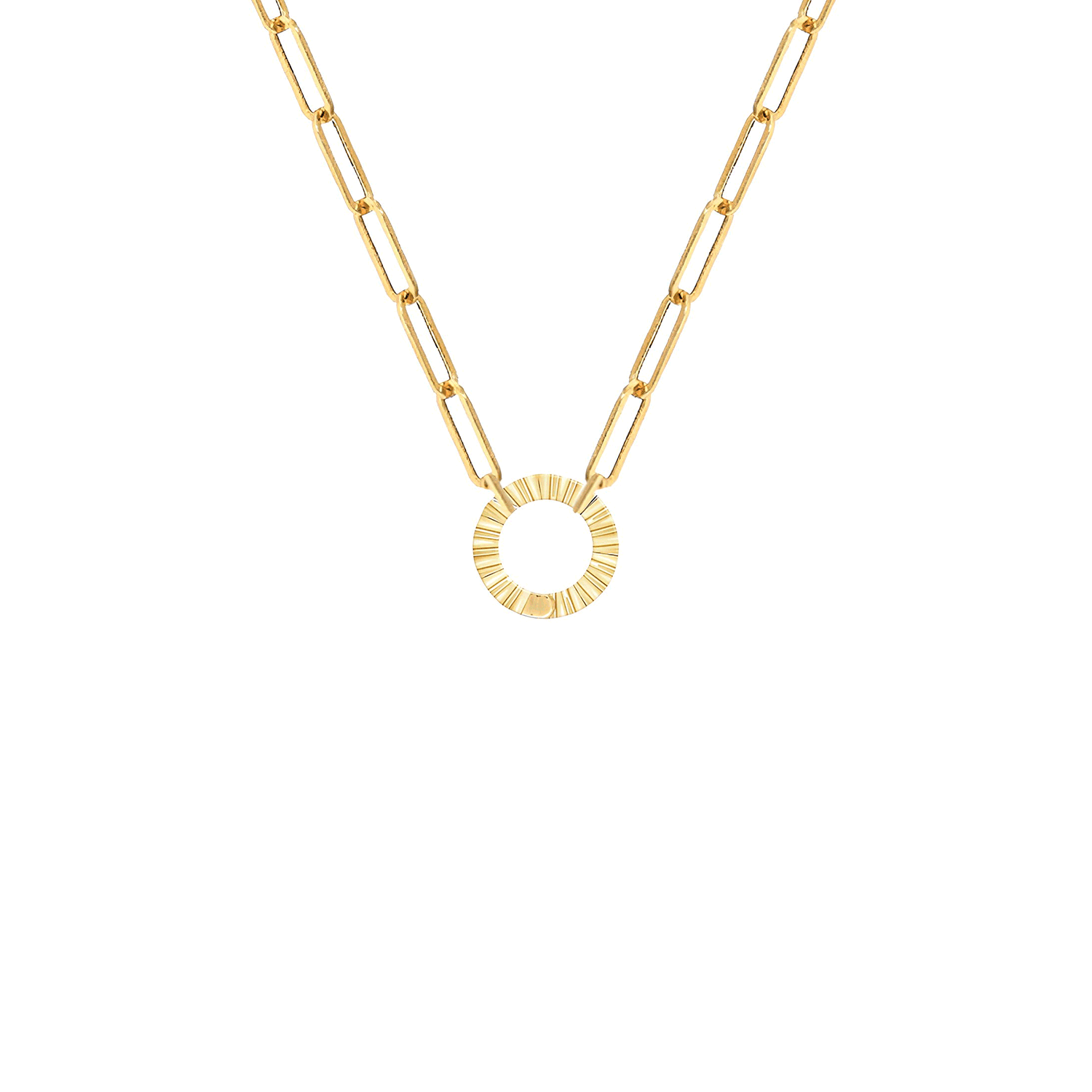 Gold Fluted Clasp Paperclip Necklace