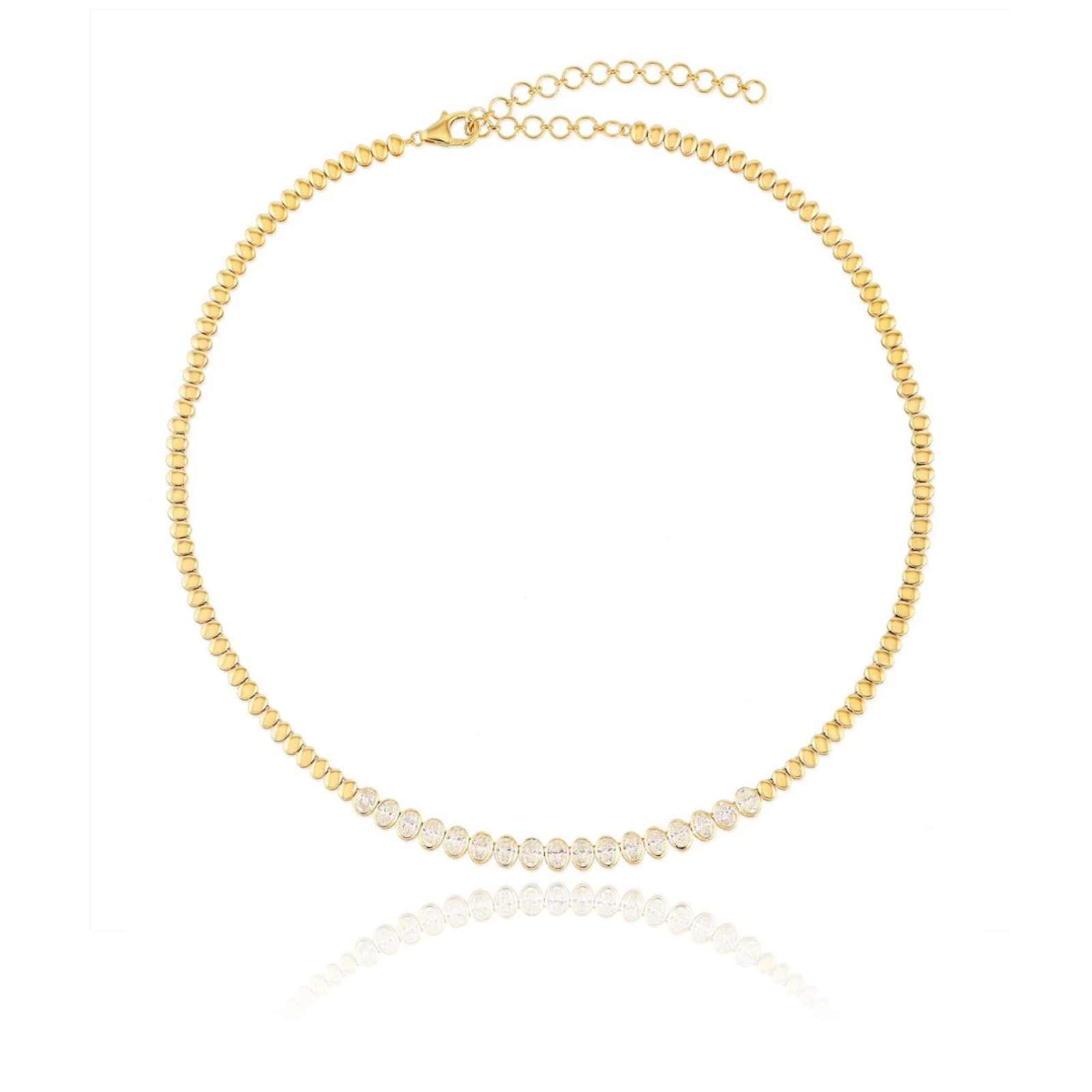 Golden Oval Diamonds Tennis Necklace
