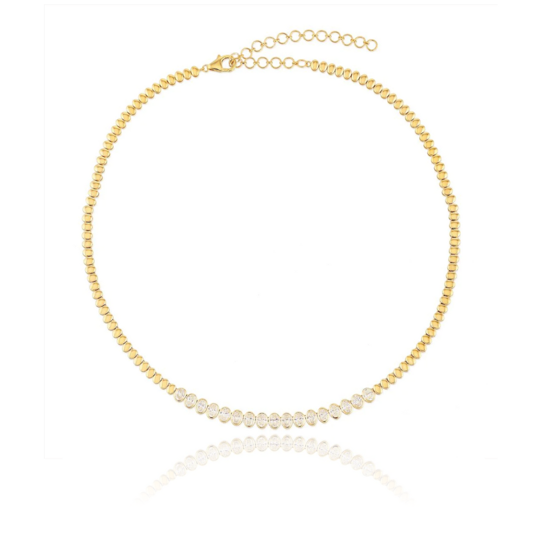 Golden Oval Diamonds Tennis Necklace