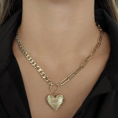 Ribbed Pave Heart Clasp Necklace