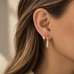 Half Gold Half Pave Dome Hoops