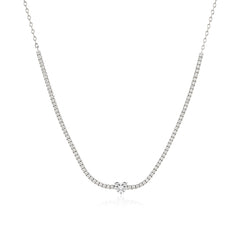 Half lab-grown diamond tennis necklace with solitaire diamond of heart shape in 14K yellow gold
