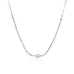 Half lab-grown diamond tennis necklace with solitaire diamond of round shape in 14K yellow gold