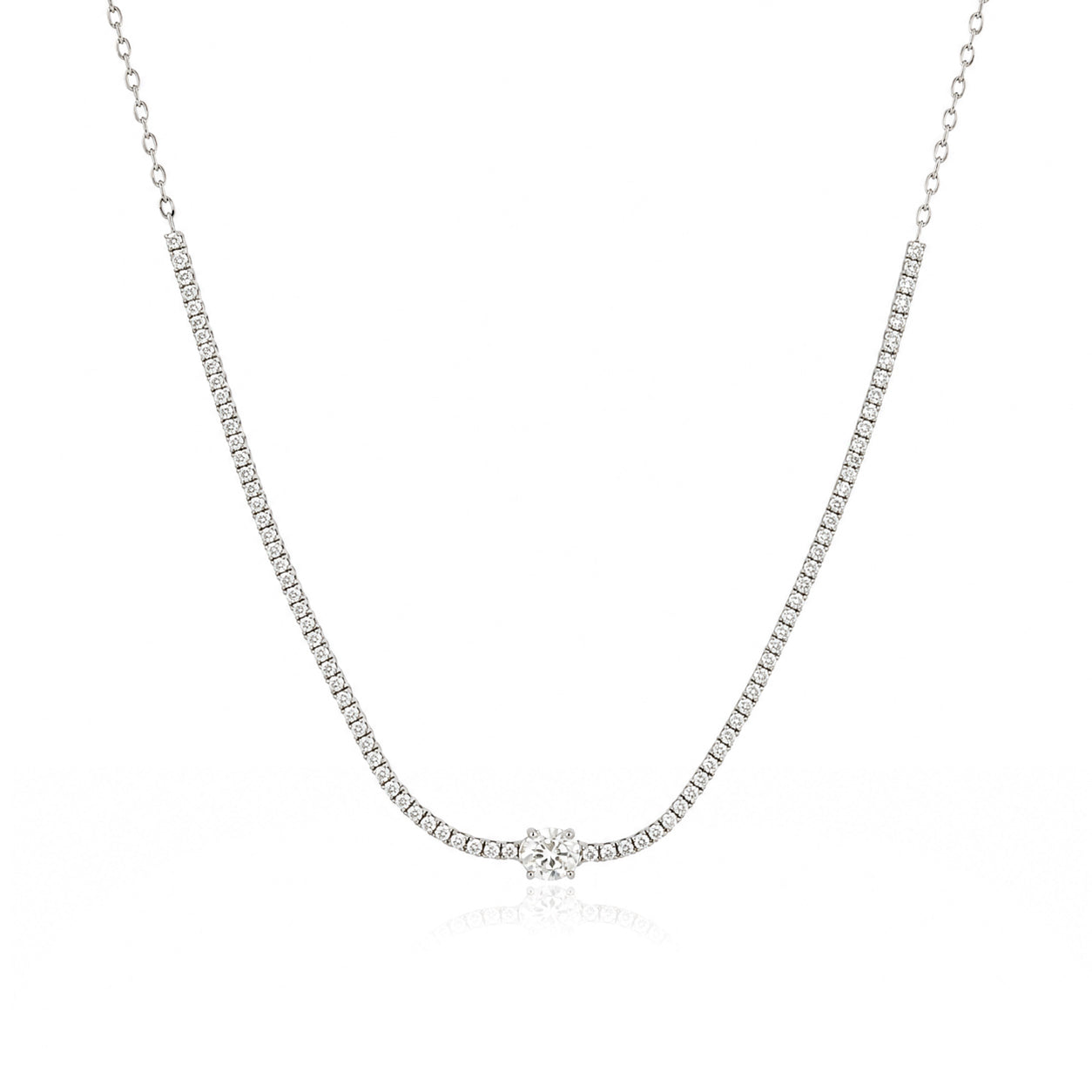 Half Lab Tennis Necklace with Solitaire Diamond