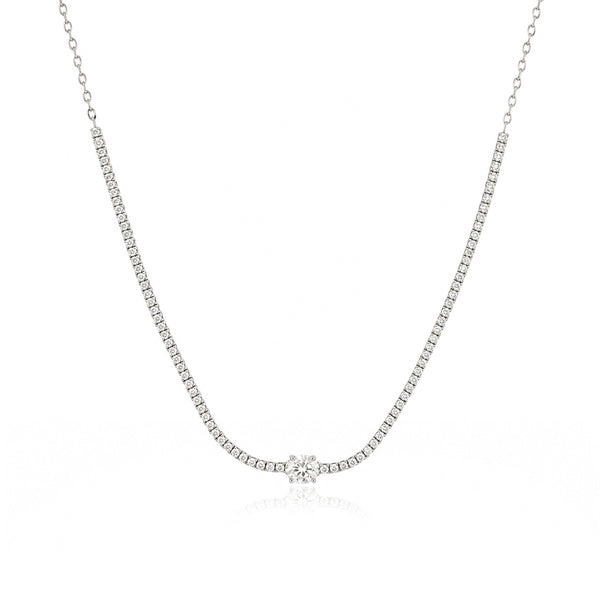 Half Lab Tennis Necklace with Solitaire Diamond