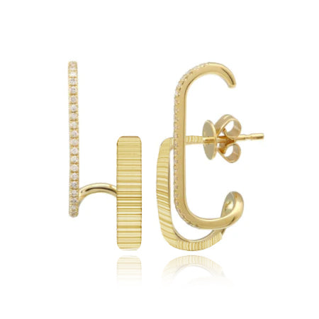Half Pave Half Fluted Double Cuff Earring