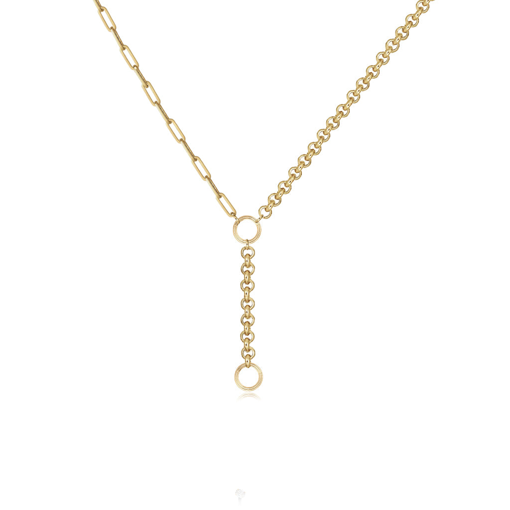 Half Rolo Half Paperclip Lariat with Clasp Chain