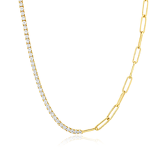 Half and Half Diamond Paperclip Necklace