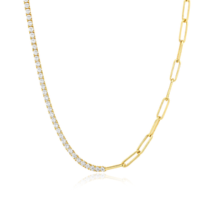 Half and Half Diamond Paperclip Necklace
