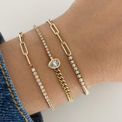 Half and Half Diamond Tennis Paperclip Bracelet