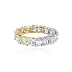 Half Emerald Half Round Diamond Eternity Ring
