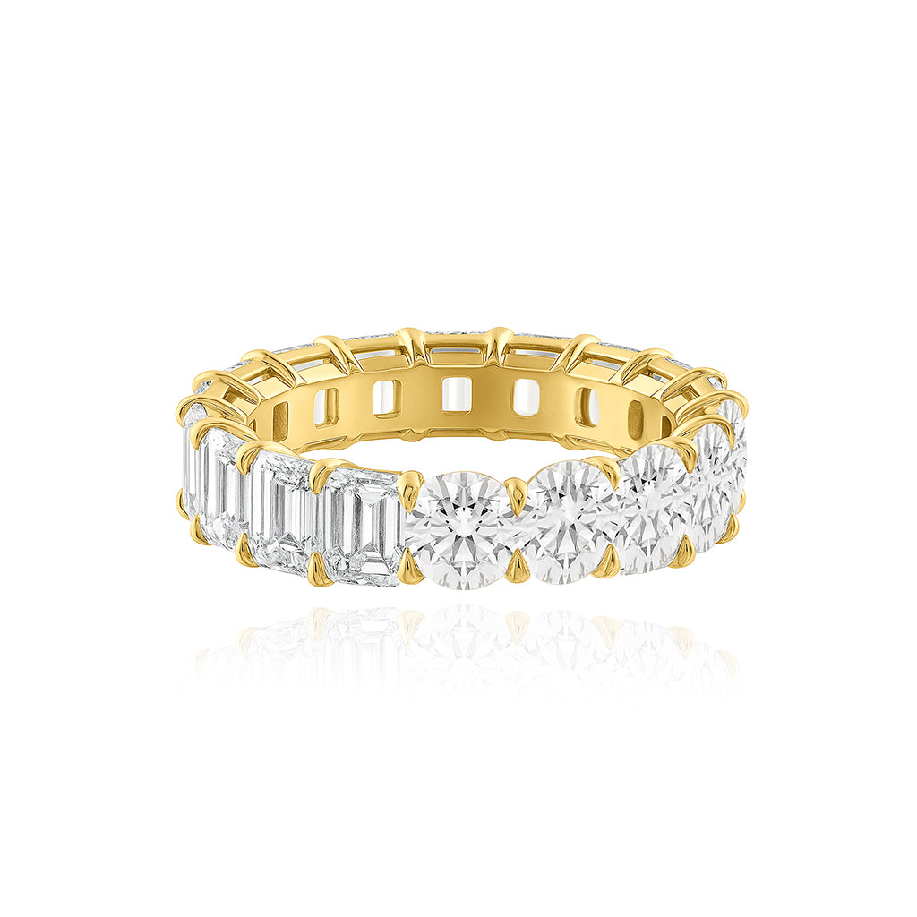 Half Emerald Half Round Diamond Eternity Ring