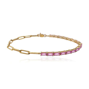 Half & Half Baguette Gemstone Tennis Paperclip Bracelet