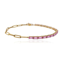 Load image into Gallery viewer, Half &amp; Half Baguette Gemstone Tennis Paperclip Bracelet
